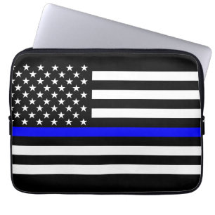 US Flag Thin Blue Line Graphic Laptop Sleeve