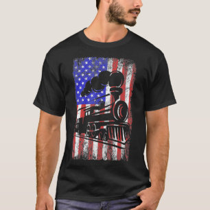 Us Flag train Model railway Model train collector T-Shirt
