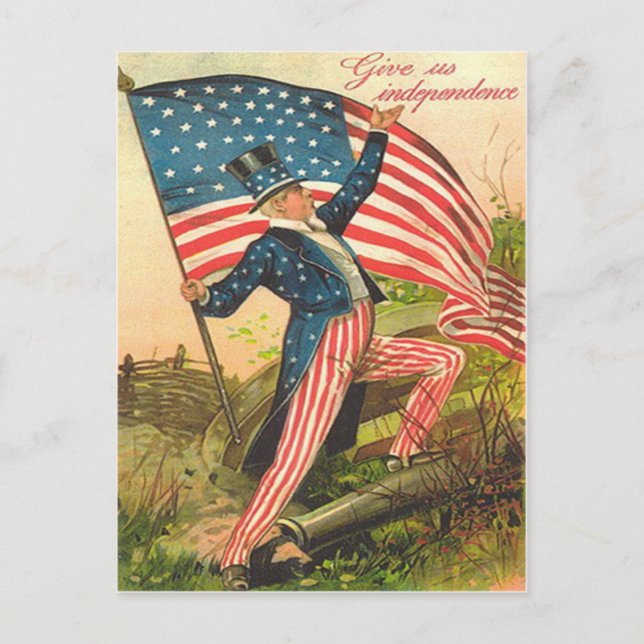 US Flag Uncle Sam Battlefield Cannon Postcard (Front)
