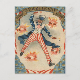 US Flag Uncle Sam Fireworks Firecracker Postcard