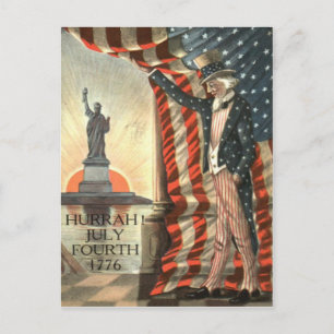 US Flag Uncle Sam Statue of Liberty Postcard