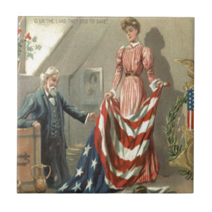 US Flag Union Civil War Medal Eagle Wreath Ceramic Tile
