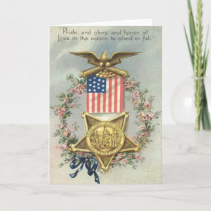 US Flag Union Civil War Medal Eagle Wreath Holiday Card