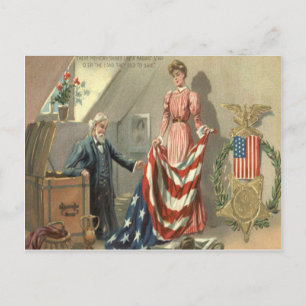 US Flag Union Civil War Medal Eagle Wreath Postcard