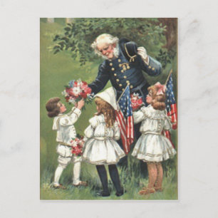 US Flag Union Veteran Bouquet Flowers Postcard