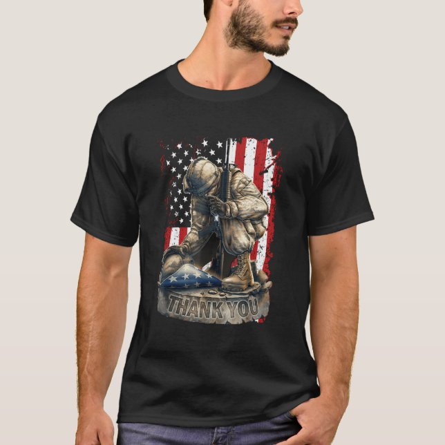Us Flag Veteran Thank You Military Boot Memorial D T-Shirt (Front)