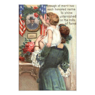 US Flag Victorian Mother Child Rose Wreath Photo Print