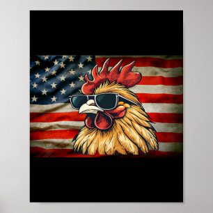 Us Flag Vintage Rooster Funny Chicken Farming Men Poster