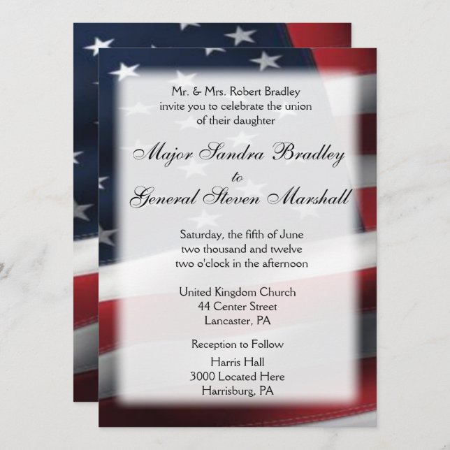 US Flag Wedding & Reception Invitations 5.5" x 7.5 (Front/Back)