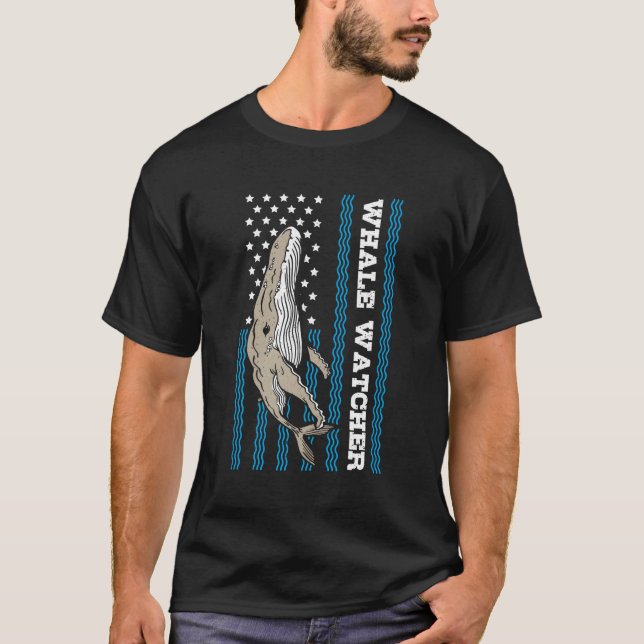 Us Flag Whale Watcher T-Shirt (Front)