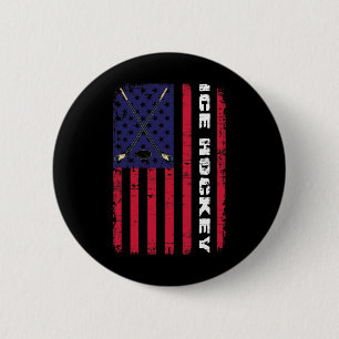 Us Flag Winter Sport Hockey Player American Pride  6 Cm Round Badge