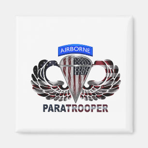 US Flag With Airborne Wings and Paratroopers Magnet