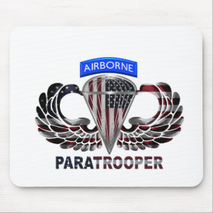 US Flag With Airborne Wings and Paratroopers Mouse Pad