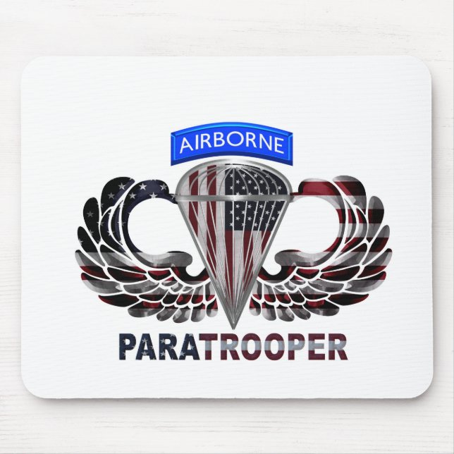 US Flag With Airborne Wings and Paratroopers Mouse Pad (Front)