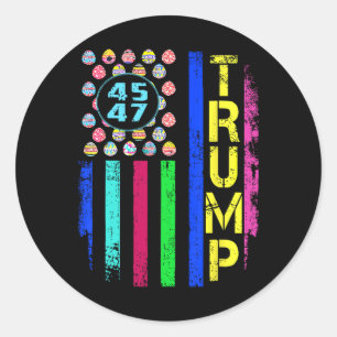 Us Flag With Eggs Funny Trump 45 47 Easter Day  Classic Round Sticker