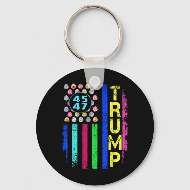 Us Flag With Eggs Funny Trump 45 47 Easter Day  Key Ring (Front)