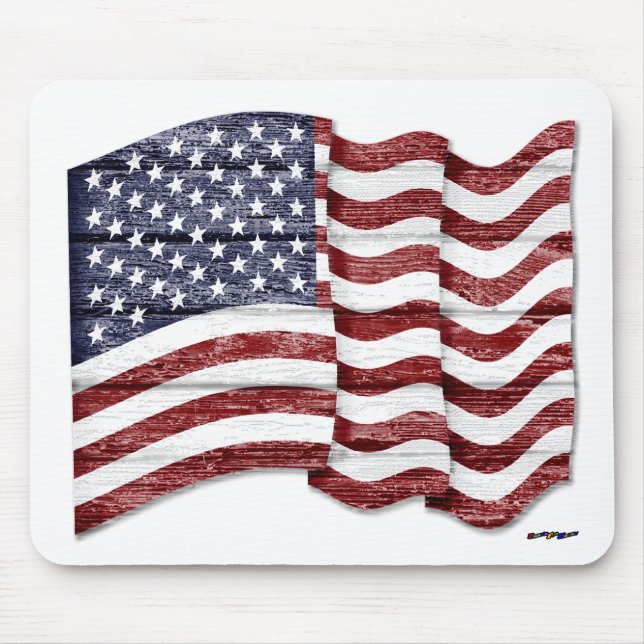 US Flag with wood grain Mouse Pad (Front)