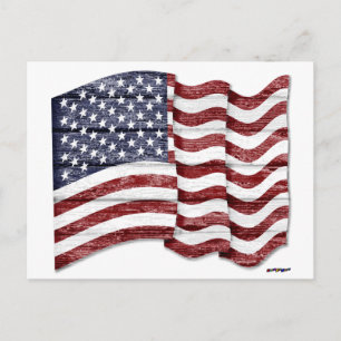 US Flag with wood grain Postcard