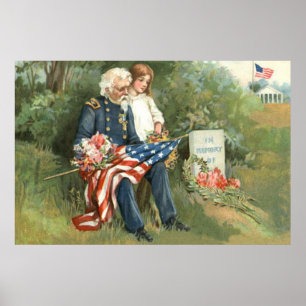 US Flag Wreath Cemetery Tombstone Flowers Poster