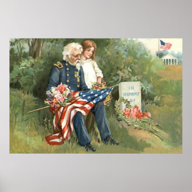 US Flag Wreath Cemetery Tombstone Flowers Poster (Front)
