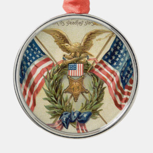 US Flag Wreath Medal Eagle Metal Ornament