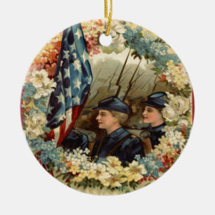 US Flag Wreath Parade March Civil War Ceramic Tree Decoration