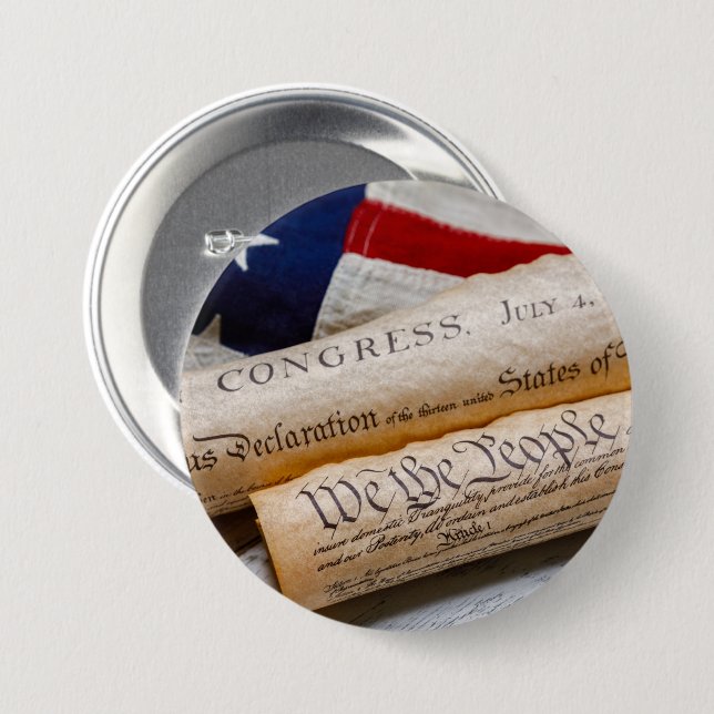 US Founding Documents 7.5 Cm Round Badge (Front & Back)