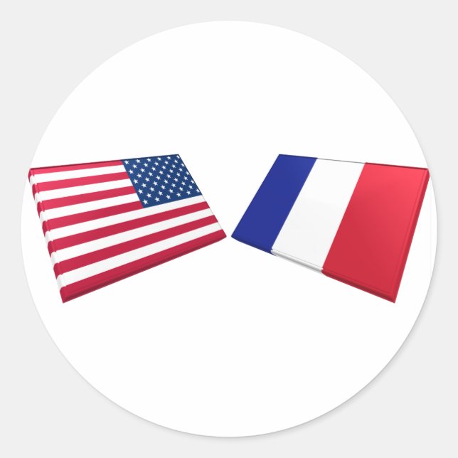 US & France Flags Classic Round Sticker (Front)