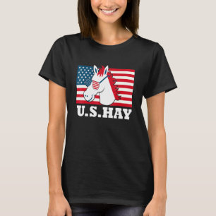 Us Hay Proud American Flag 4th Of July Kids Horse T-Shirt