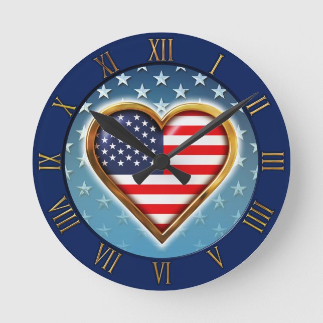 US Heart Round Clock (Front)