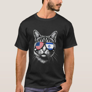 US Israeli Cat Sunglasses Design Israel USA Flag T-Shirt