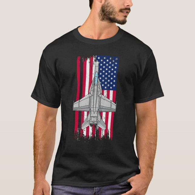 Us Jet Aviation Fighter Plane American Flag Airpla T-Shirt (Front)