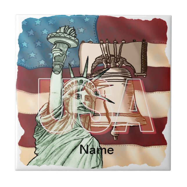 US Liberty Flag Ceramic Tile (Front)