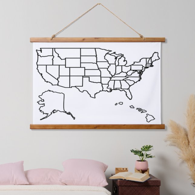 US Map Blank Outline United States  Hanging Tapestry (Bedroom)