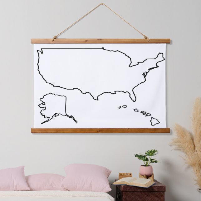 US Map Blank Outline United States Hanging Tapestry (Bedroom)