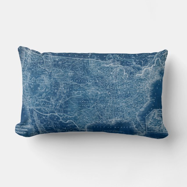 US Map Blueprint Lumbar Cushion (Front)