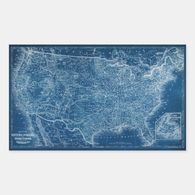 US Map Blueprint Rectangular Sticker (Front)