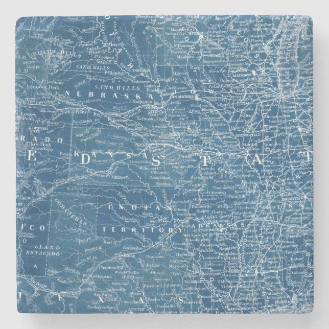 US Map Blueprint Stone Coaster (Front)