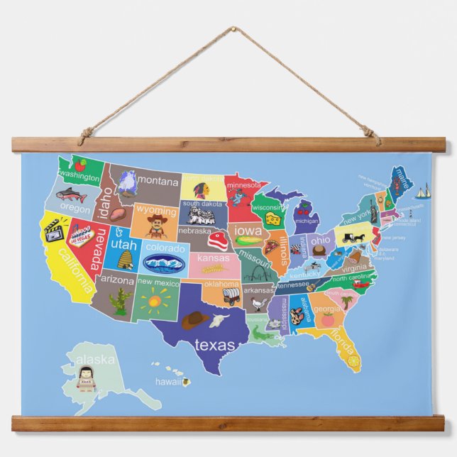 US Map for Kids Wall Hanging Tapestry (Front)
