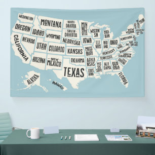 US Map With State Names Foam Board Banner