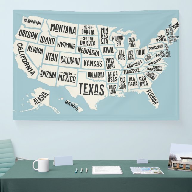 US Map With State Names Foam Board Banner (Tradeshow)