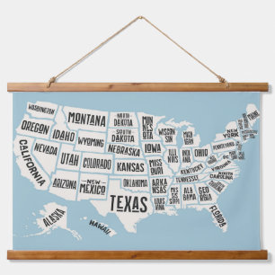 US Map With States Names Wall Hanging Tapestry