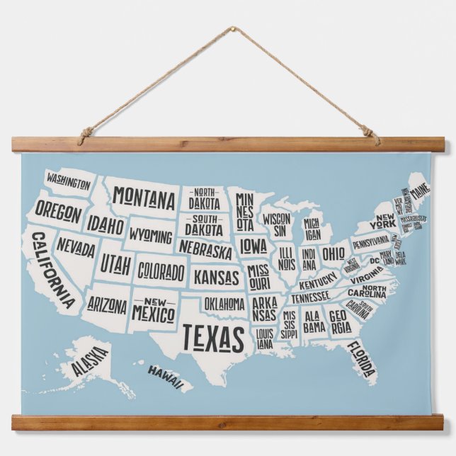 US Map With States Names Wall Hanging Tapestry (Front)