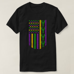 US Mardi Gras Flag with Fleur de Lis Crawfish T-Shirt
