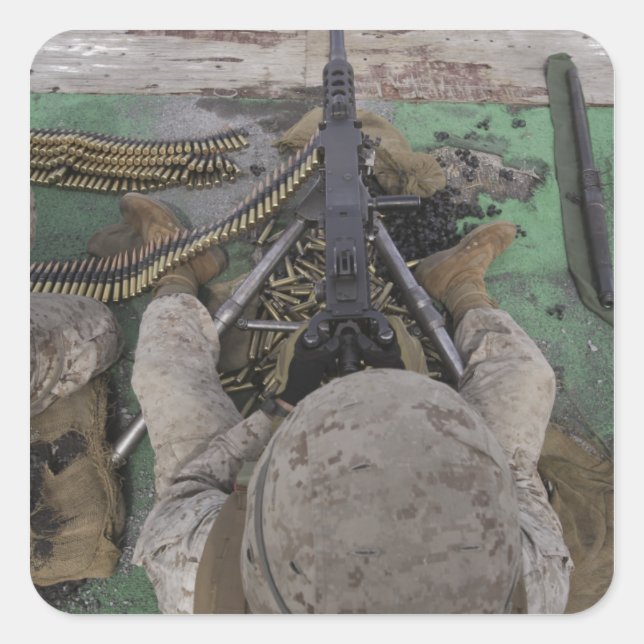 US Marine fires an M2 50-calibre machine gun Square Sticker (Front)