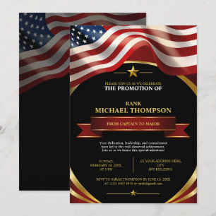 US Marine Promotion American Flag Gold Black Invitation