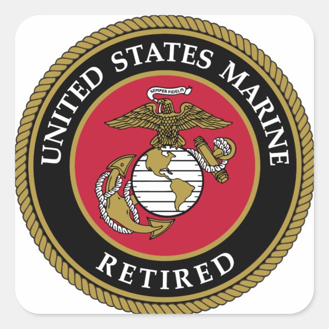 US Marine Retired Black Square Sticker (Front)