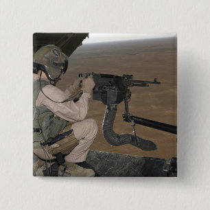 US Marine test firing an M240 heavy machine gun 15 Cm Square Badge