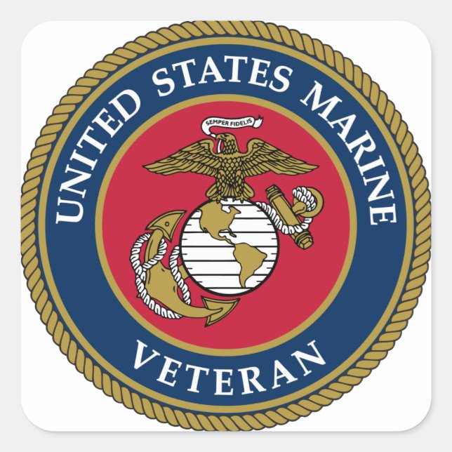US Marine Veteran Blue Square Sticker (Front)