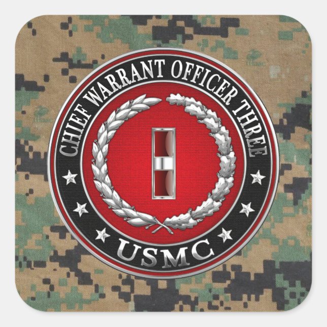 US Marines: Chief Warrant Three (USMC CWO-3) [3D] Square Sticker (Front)
